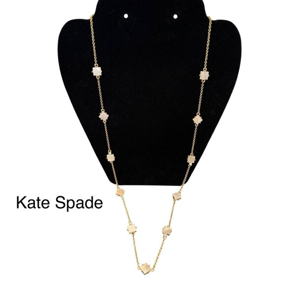 Kate Spade Gold-Tone Mother Of Pearl Necklace Crystal Accents Adjustable Chain - Picture 1 of 16